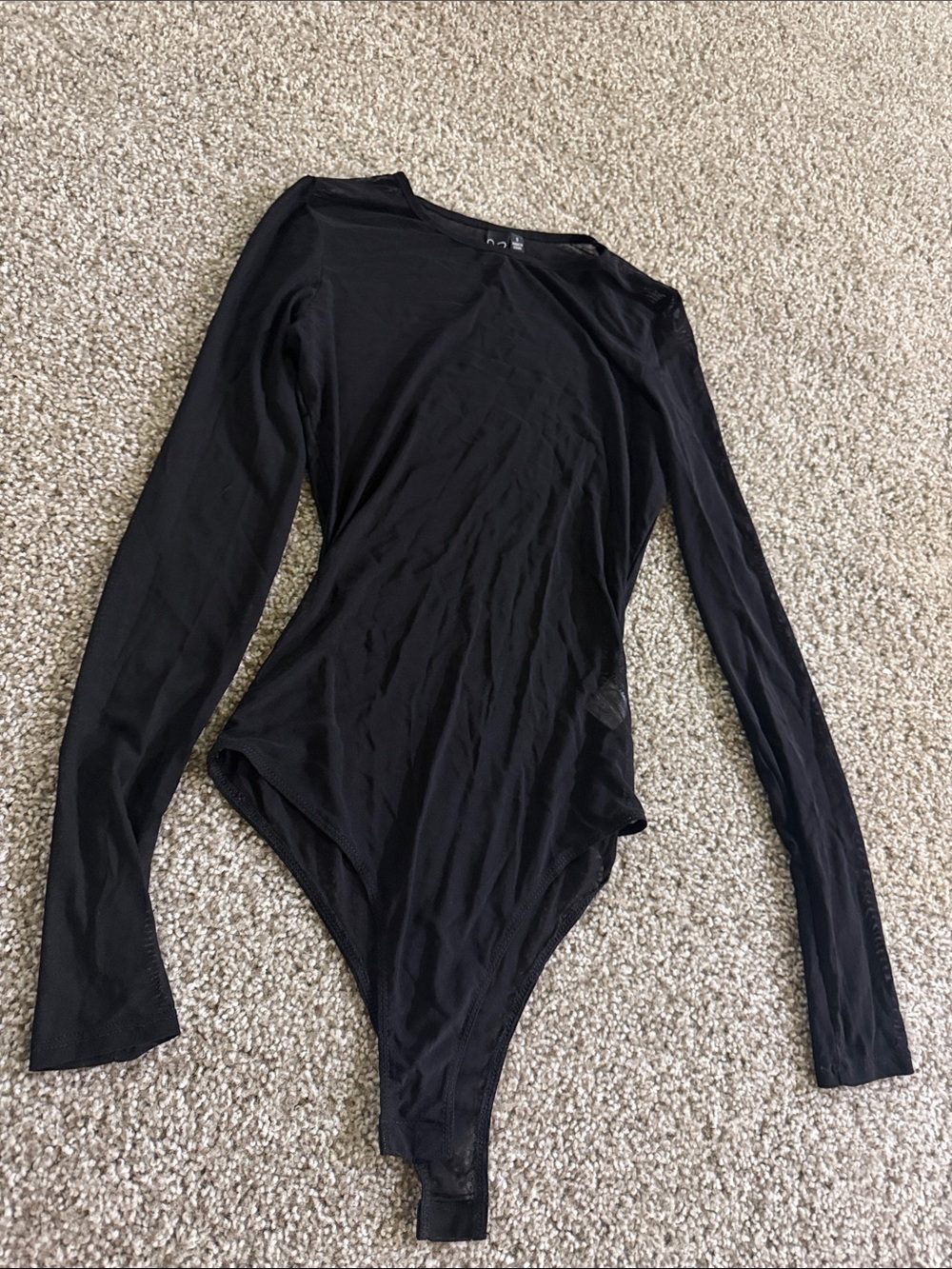 Windsor Black Long-Sleeve Crewneck Bodysuit MESH SEE THROUGH